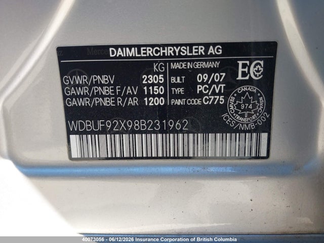 Aukcja sprzedaży 2008 Mercedes-benz E 300 4matic, vin: WDBUF92X98B231962, numer aukcji: 40073056