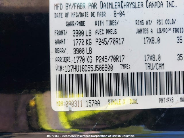 Aukcja sprzedaży 2005 Dodge Ram 1500 St/slt, vin: 1D7HU18D55J508900, numer aukcji: 40073062