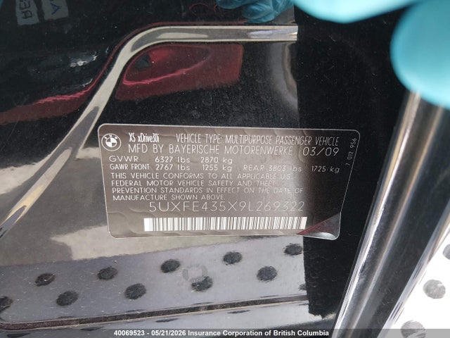 2009 Bmw X5 Xdrive30i მანქანა იყიდება აუქციონზე, vin: 5UXFE435X9L269322, აუქციონის ნომერი: 40069523