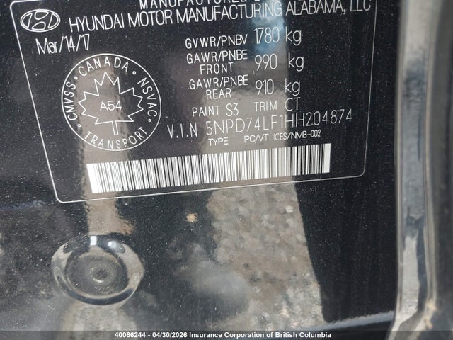 2017 Hyundai Elantra Se მანქანა იყიდება აუქციონზე, vin: 5NPD74LF1HH204874, აუქციონის ნომერი: 40066244