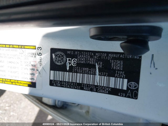 40069324 :رقم المزاد ، 2T1BR32E68C924372 vin ، 2008 Toyota Corolla Ce/le/s مزاد بيع