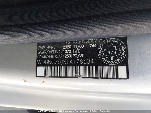 40073102 :رقم المزاد ، WDBNG75JX1A178634 vin ، 2001 Mercedes-benz S 500 مزاد بيع