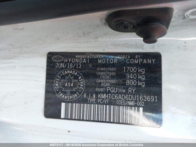 2013 Hyundai Veloster Tech მანქანა იყიდება აუქციონზე, vin: KMHTC6AD6DU163691, აუქციონის ნომერი: 40073117