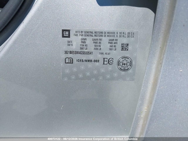 Chevrolet Cruze 2016 3G1BE5SM4GS600541 Image 9