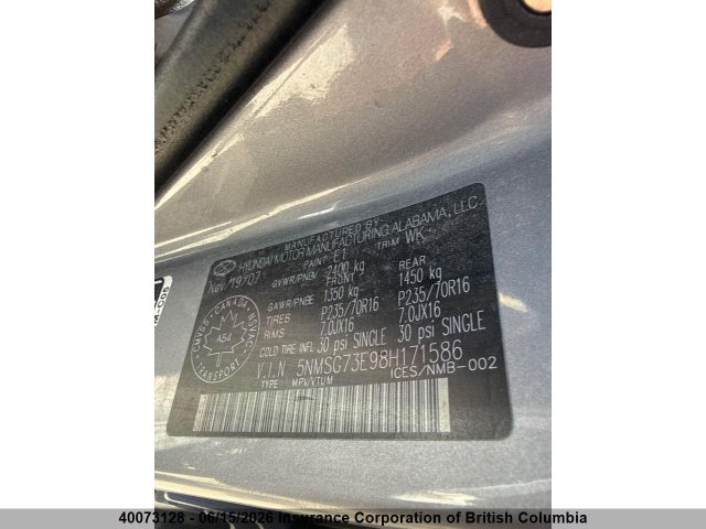 2008 Hyundai Santa Fe Gl/gls მანქანა იყიდება აუქციონზე, vin: 5NMSG73E98H171586, აუქციონის ნომერი: 40073128