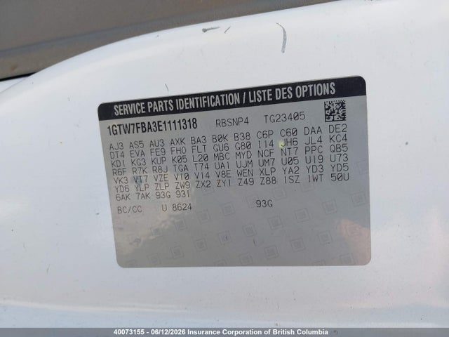 40073155 :رقم المزاد ، 1GTW7FBA3E1111318 vin ، 2014 Gmc Savana 2500 1wt مزاد بيع