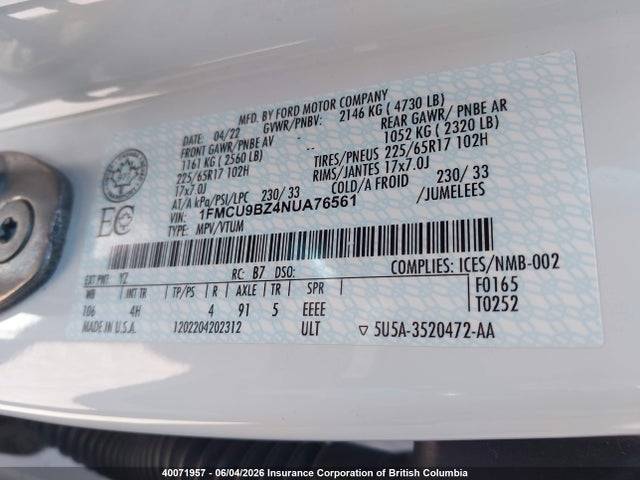Ford ESCAPE SE 2022 1FMCU9BZ4NUA76561 Image 9