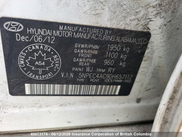 Продаж на аукціоні авто 2013 Hyundai Sonata Se/limited, vin: 5NPEC4AC9DH657112, номер лоту: 40073174