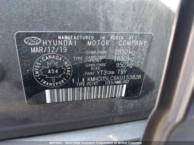Aukcja sprzedaży 2019 Hyundai Ioniq Limited, vin: KMHC05LC6KU153828, numer aukcji: 40070531