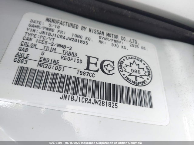 40073205 :رقم المزاد ، JN1BJ1CR4JW281825 vin ، 2018 Nissan Rogue Sport S/sv/sl مزاد بيع