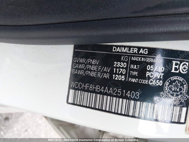 Aukcja sprzedaży 2010 Mercedes-benz E 350 4matic, vin: WDDHF8HB4AA251403, numer aukcji: 40071815