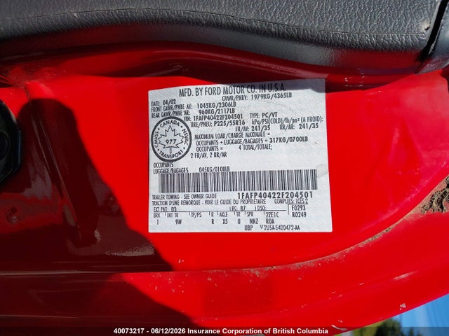 Продажа на аукционе авто 2002 Ford Mustang, vin: 1FAFP40422F204501, номер лота: 40073217