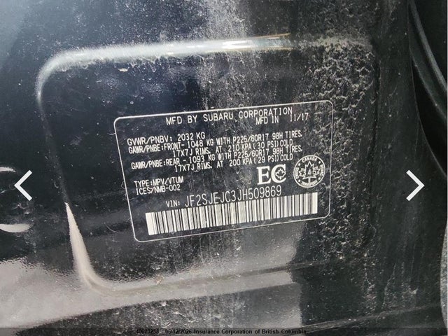 2018 Subaru Forester 2.5i Limited მანქანა იყიდება აუქციონზე, vin: JF2SJEJC3JH509869, აუქციონის ნომერი: 40073238