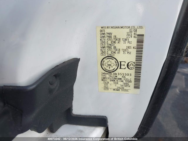 Продажа на аукционе авто 2008 Nissan Titan, vin: 1N6AA06C38N355503, номер лота: 40073242