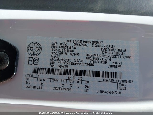 1FTFX1E80PKE73485 Ford F150 Super Cab