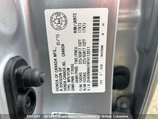 40073267 :رقم المزاد ، 2HKRM4H74FH112011 vin ، 2015 Honda Cr-v مزاد بيع