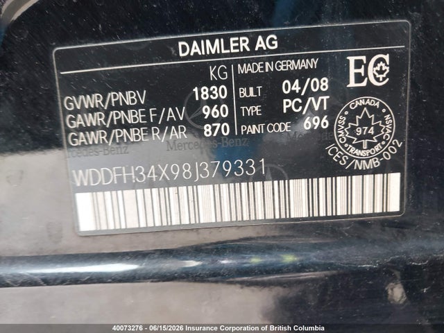 Продаж на аукціоні авто 2008 Mercedes-benz B 200 Turbo, vin: WDDFH34X98J379331, номер лоту: 40073276