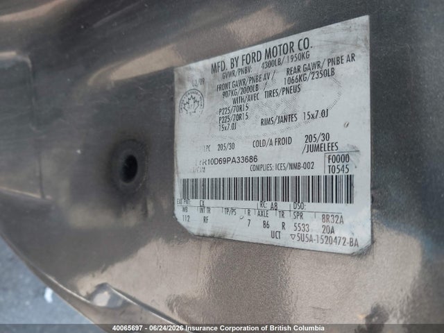 40065697 :رقم المزاد ، 1FTYR10D69PA33686 vin ، 2009 Ford Ranger مزاد بيع
