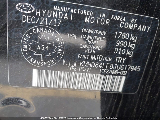 Aukcja sprzedaży 2018 Hyundai Elantra Sel/value/limited, vin: KMHD84LF8JU617945, numer aukcji: 40073294