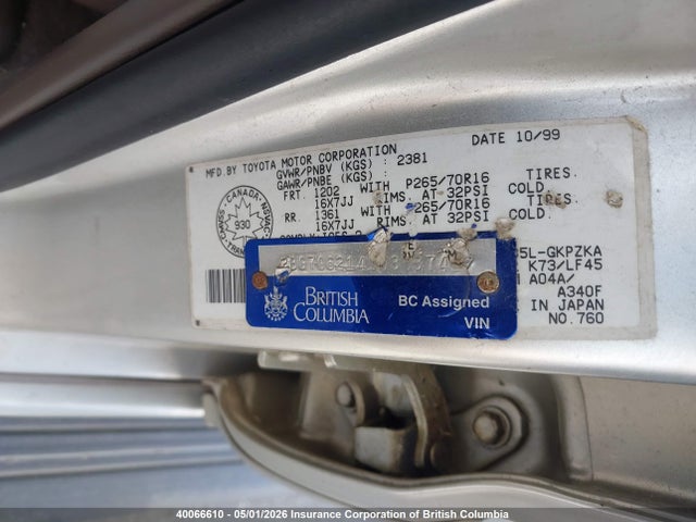 Aukcja sprzedaży 2000 Toyota 4runner Limited, vin: 2BG70621410333742, numer aukcji: 40066610