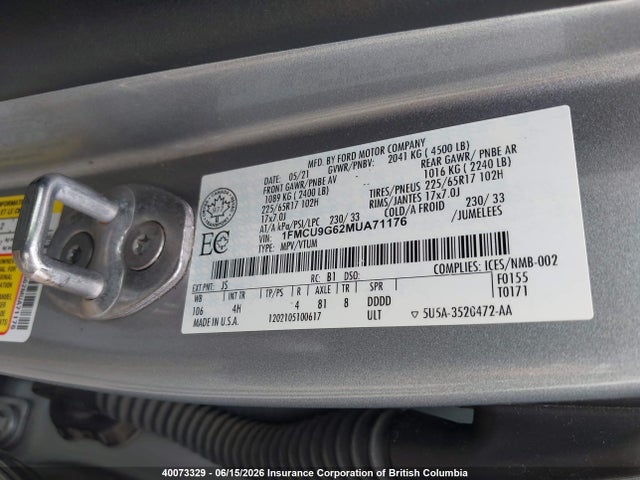 Ford ESCAPE SE 2021 1FMCU9G62MUA71176 Image 9