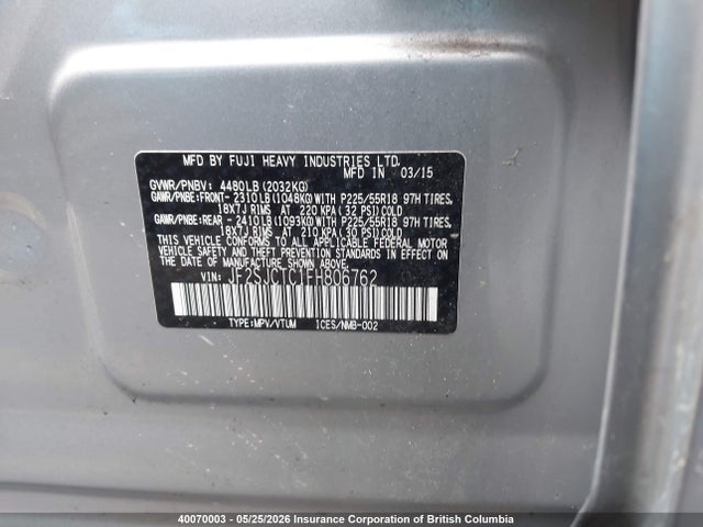 Subaru Forester 2.5i Touring 2015 JF2SJCTC1FH806762 Image 9