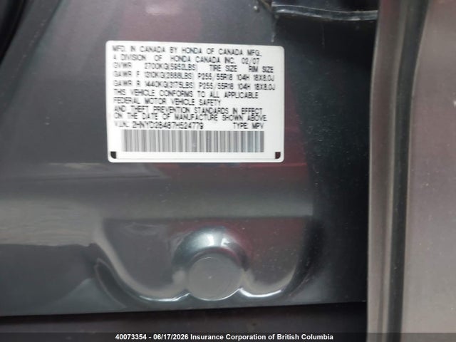 40073354 :رقم المزاد ، 2HNYD28487H524779 vin ، 2007 Acura Mdx مزاد بيع