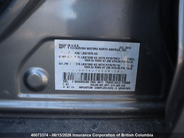 Продажа на аукционе авто 2014 Mitsubishi Rvr, vin: 4A4AH3AU7EE601201, номер лота: 40073374