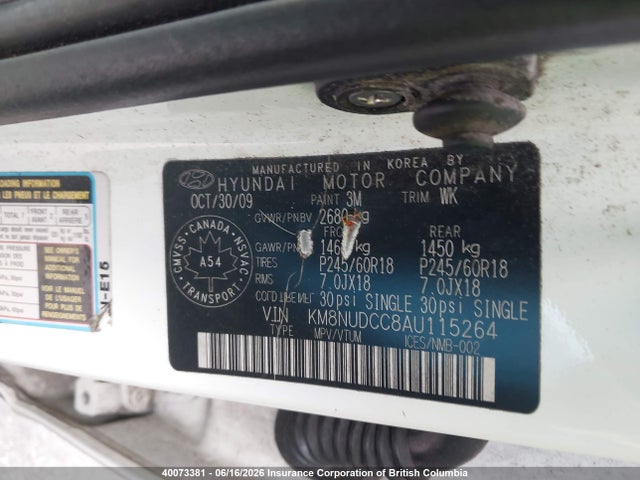 2010 Hyundai Veracruz Gls/limited მანქანა იყიდება აუქციონზე, vin: KM8NUDCC8AU115264, აუქციონის ნომერი: 40073381