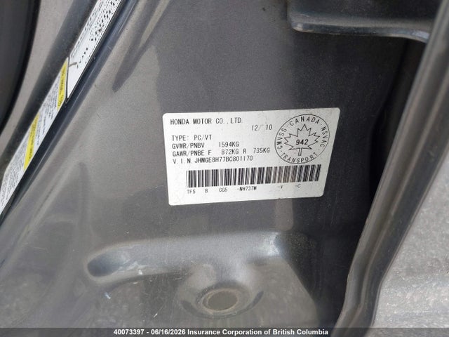Продаж на аукціоні авто 2011 Honda Fit, vin: JHMGE8H77BC801170, номер лоту: 40073397