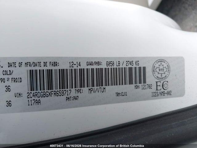 Aukcja sprzedaży 2015 Dodge Grand Caravan Se, vin: 2C4RDGBGXFR659717, numer aukcji: 40073431
