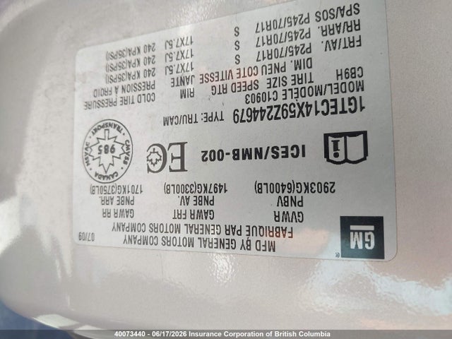 Aukcja sprzedaży 2009 Gmc Sierra 1500 Wt, vin: 1GTEC14X59Z244679, numer aukcji: 40073440