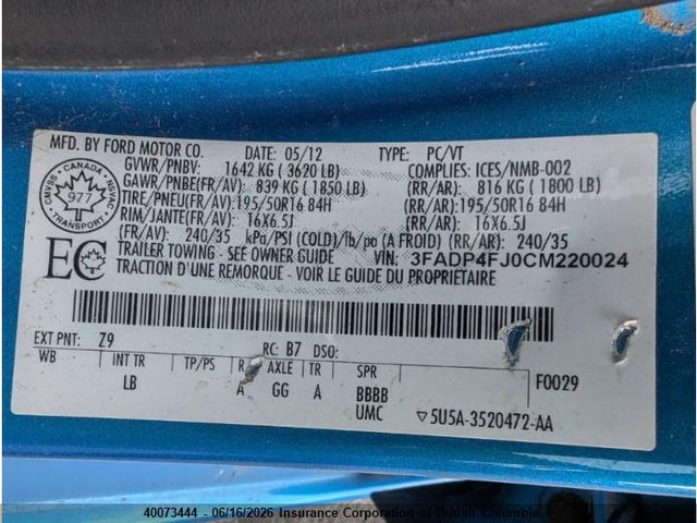 Продажа на аукционе авто 2012 Ford Fiesta Ses, vin: 3FADP4FJ0CM220024, номер лота: 40073444