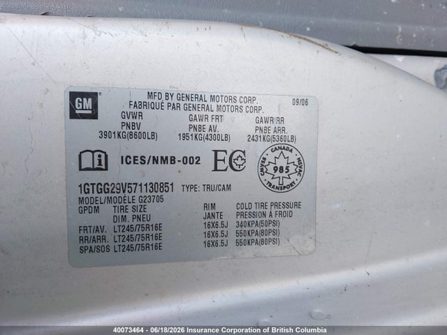 40073464 :رقم المزاد ، 1GTGG29V571130851 vin ، 2007 Gmc Savana Standard مزاد بيع