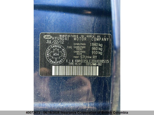 2013 Hyundai Elantra Gt მანქანა იყიდება აუქციონზე, vin: KMHD35LE2DU038515, აუქციონის ნომერი: 40073472