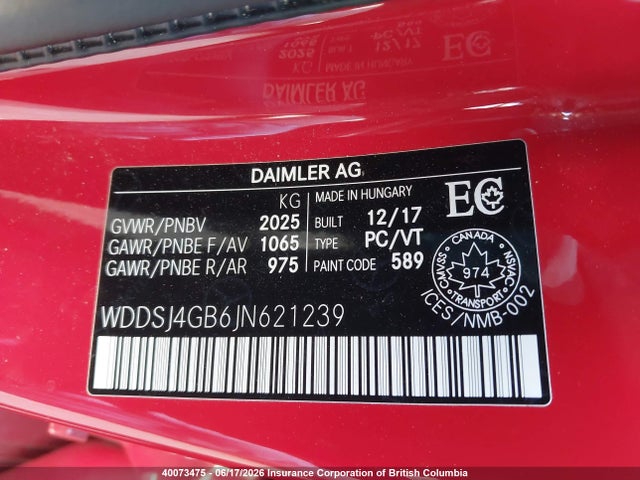 Aukcja sprzedaży 2018 Mercedes-benz Cla 250 4matic, vin: WDDSJ4GB6JN621239, numer aukcji: 40073475