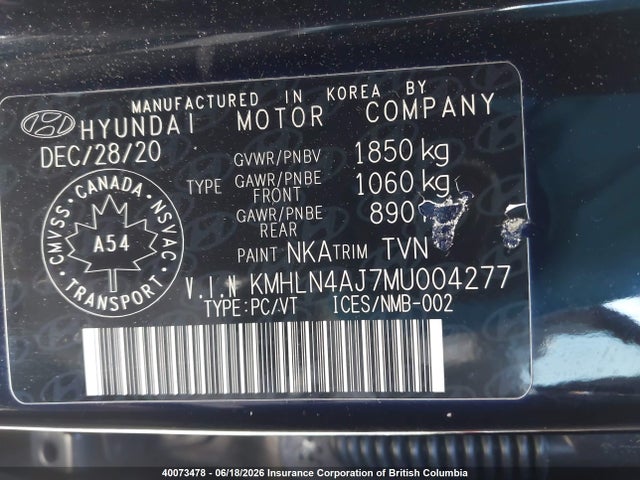 2021 Hyundai Elantra Limited მანქანა იყიდება აუქციონზე, vin: KMHLN4AJ7MU004277, აუქციონის ნომერი: 40073478