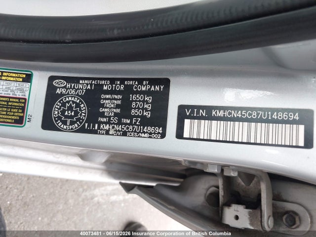Продаж на аукціоні авто 2007 Hyundai Accent Gls, vin: KMHCN45C87U148694, номер лоту: 40073481