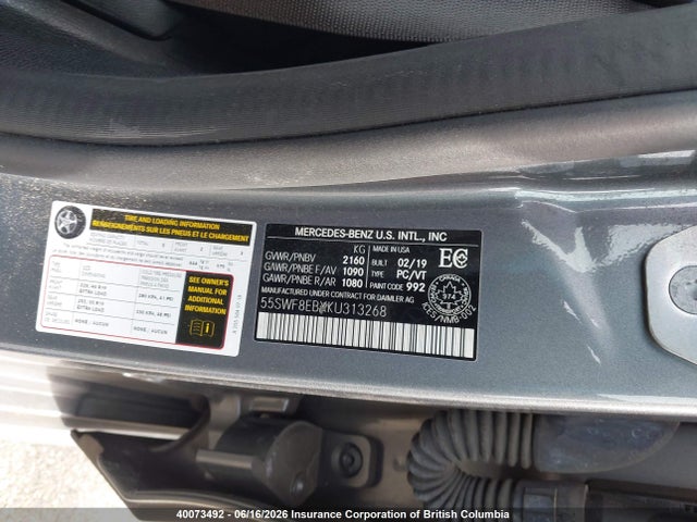 Aukcja sprzedaży 2019 Mercedes-benz C 300 4matic, vin: 55SWF8EBXKU313268, numer aukcji: 40073492
