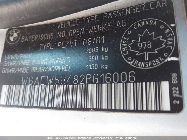 Продаж на аукціоні авто 2002 Bmw 330xi, vin: WBAEW53482PG16006, номер лоту: 40073509