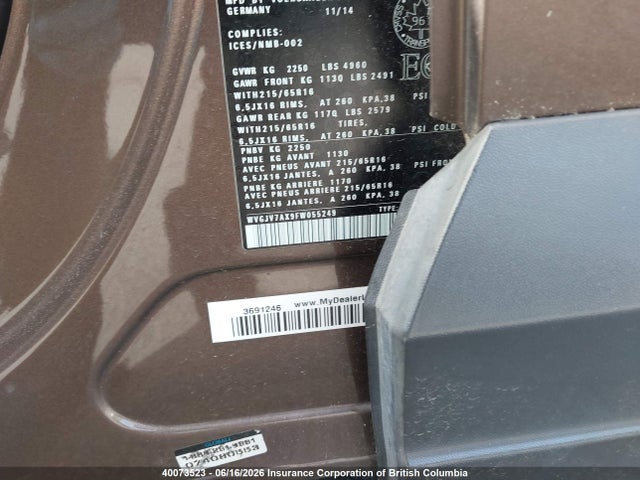 40073523 :رقم المزاد ، WVGJV7AX9FW055249 vin ، 2015 Volkswagen Tiguan S/se/sel/r-line مزاد بيع