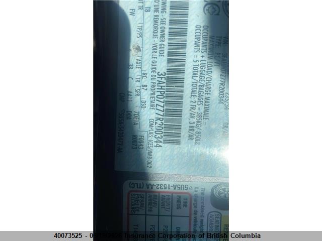 40073525 :رقم المزاد ، 3FAHP07Z77R200344 vin ، 2007 Ford Fusion Se مزاد بيع