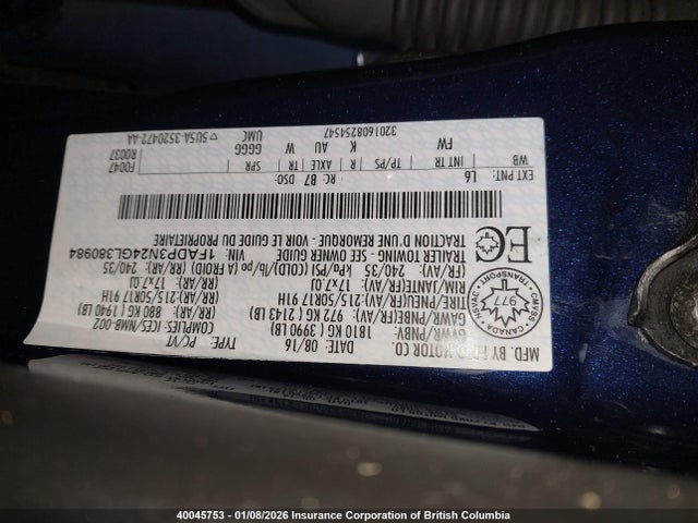 2016 Ford Focus Titanium მანქანა იყიდება აუქციონზე, vin: 1FADP3N24GL380984, აუქციონის ნომერი: 40045753