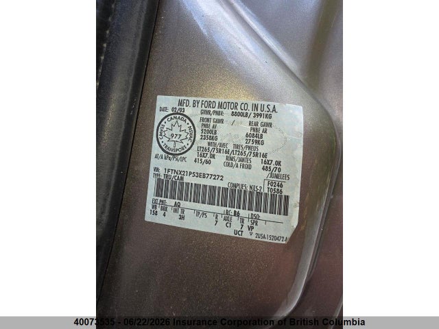 Продаж на аукціоні авто 2003 Ford F250, vin: 1FTNX21P53EB77272, номер лоту: 40073535