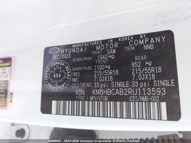 2024 Hyundai Kona Sel მანქანა იყიდება აუქციონზე, vin: KM8HBCAB2RU113593, აუქციონის ნომერი: 40066057