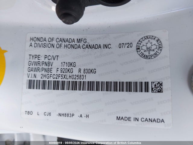 Honda Civic Lx 2020 2HGFC2F5XLH025831 Image 9