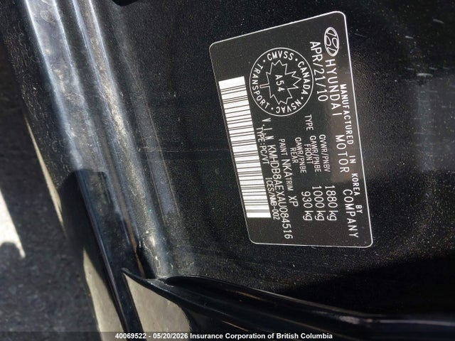 40069522 :رقم المزاد ، KMHDB8AEXAU084516 vin ، 2010 Hyundai Elantra Touring Gls مزاد بيع