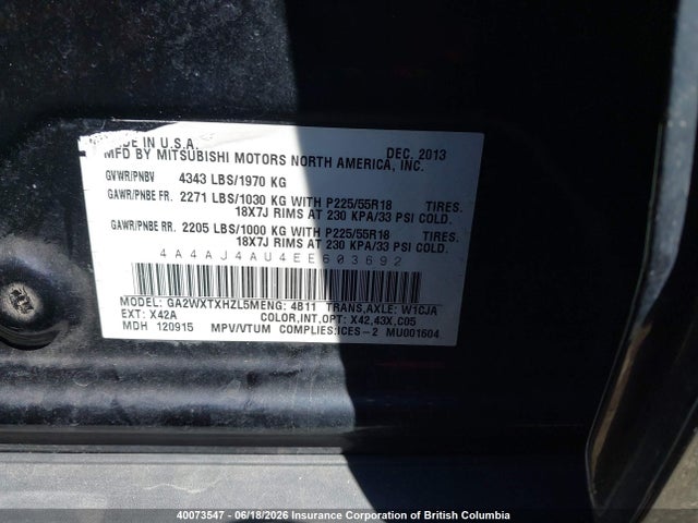 Продажа на аукционе авто 2014 Mitsubishi Rvr, vin: 4A4AJ4AU4EE603692, номер лота: 40073547
