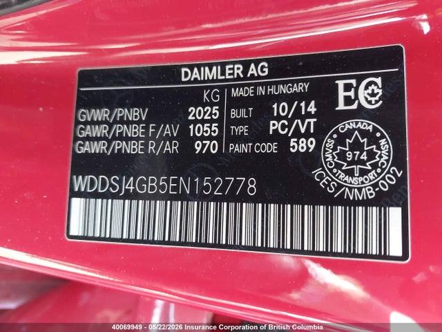 Aukcja sprzedaży 2014 Mercedes-benz Cla 250 4matic, vin: WDDSJ4GB5EN152778, numer aukcji: 40069949