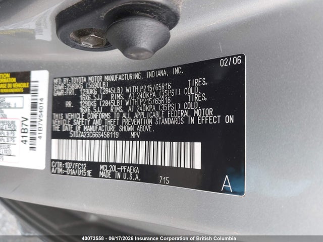 2006 Toyota Sienna Le მანქანა იყიდება აუქციონზე, vin: 5TDZA23C66S458119, აუქციონის ნომერი: 40073558